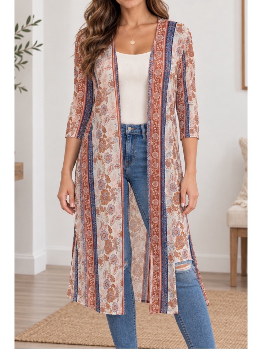 Cure. Boho Floral Mesh Kimono/Shawl, size Large